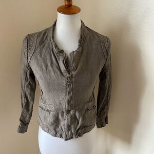 Isabel Benenato Women’s Jacket Size 40 Olive Green Linen Flax Moto Jacket Crop